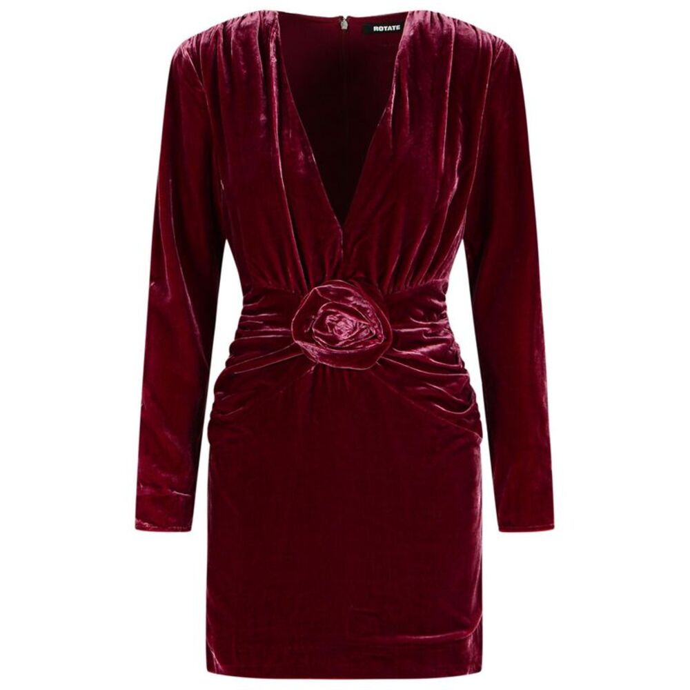 Rotate Burgundy Silk Velvet Mini Dress Women